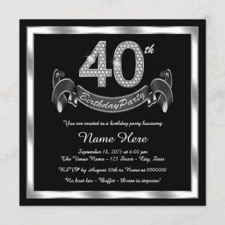 Black Silver 40. Geburtstag Party Einladung