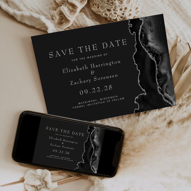 Black Silver Agate Dark Save the Date Einladung (Von Creator hochgeladen)
