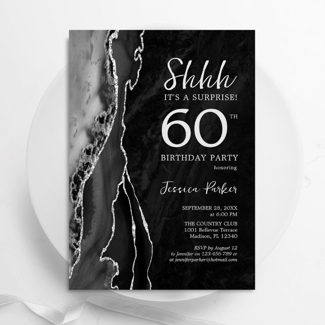 Black Silver Agate Überraschung 60. Geburtstag Einladung (Von Creator hochgeladen)