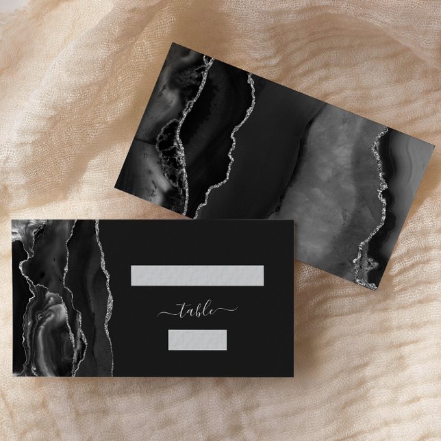 Black Silver Agate Wedding Escort Platzkarte (Von Creator hochgeladen)