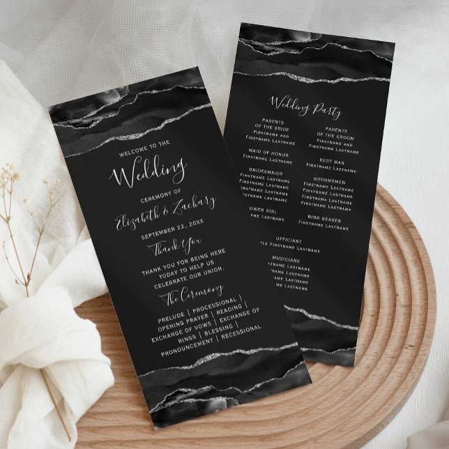 Black Silver Agate Wedding Programm (Von Creator hochgeladen)