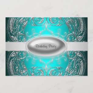 Black Silver Aquamarin Girl Womans Birthday Party Einladung