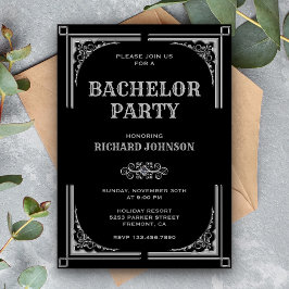Black Silver Art Deco Bachelor Party Einladung