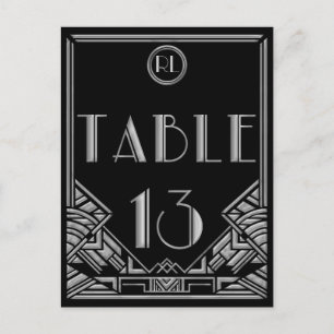Black Silver Art Deco Gatsby Style Tischnummer 13