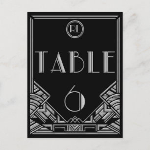 Black Silver Art Deco Gatsby Style Tischnummer 6