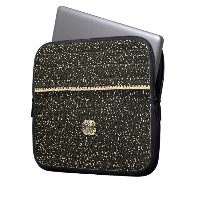 Black Silver Artisan Crochet Print Electronics Bag Laptopschutzhülle (Vorderseite Links)