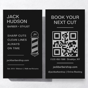 Black Silver Barbershop Friseur QR Code Visitenkarte