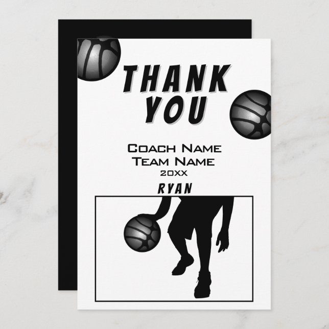 Black Silver Basketball Vielen Dank Coach Card Dankeskarte (Vorne/Hinten)