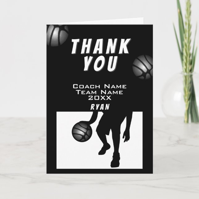 Black Silver Basketball Vielen Dank Coach Card Dankeskarte (Vorderseite)