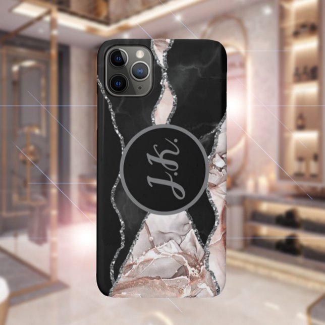 Black Silver Beruflich Marble Agate Glam Case-Mate iPhone Hülle (Von Creator hochgeladen)