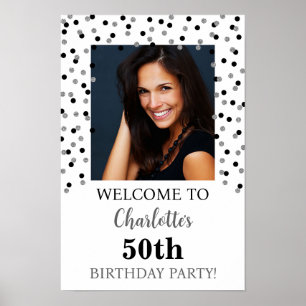 Black Silver Birthday Party Custom 12x18 Foto Poster