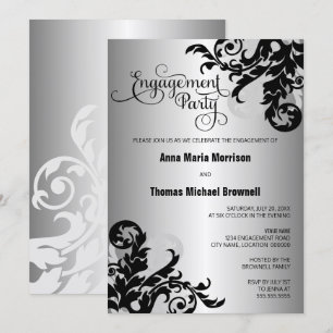 Black Silver Blüh Engagement Party Einladung