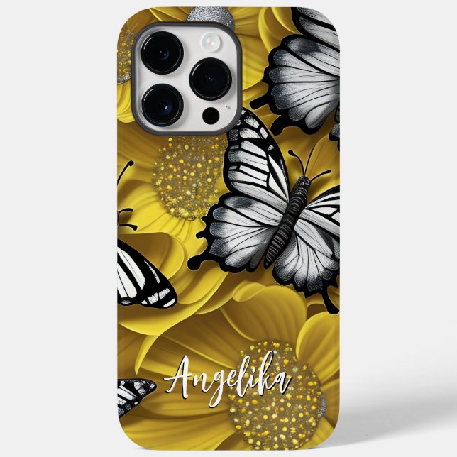 Black Silver Butterfly Gelbe Blumen Individuelle N Case-Mate iPhone Hülle (Rückseite)
