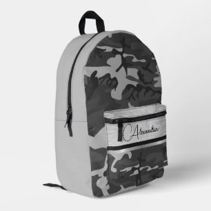 Black Silver Camouflage Glimmery Chic Personalisie Bedruckter Rucksack