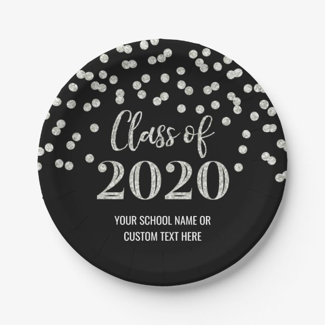 Black Silver Confetti Abschluss 2020 Pappteller (Vorderseite)