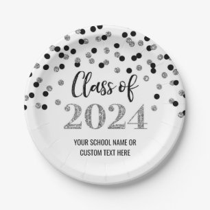 Black Silver Confetti Abschluss 2024 Pappteller