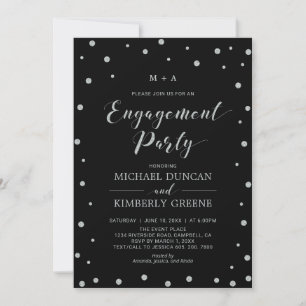 Black & Silver Confetti   Moderne Engagement-Parte Einladung