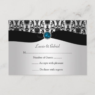Black Silver Damask Blue Topaz Jewel UAWG Invitati RSVP Karte
