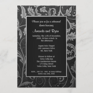 Black - Silver Damask Probe Dinner Einladung