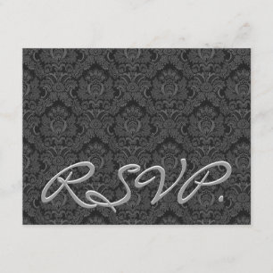 Black & Silver Damask UAWG Wedding Response Card RSVP Karte