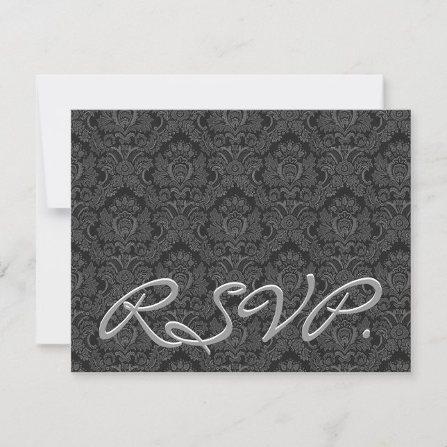 Black & Silver Damask UAWG Wedding Response Card RSVP Karte (Vorderseite)