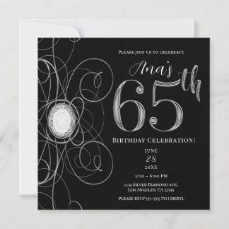 Black & Silver Diamond 65 65. Geburtstagsparty Einladung