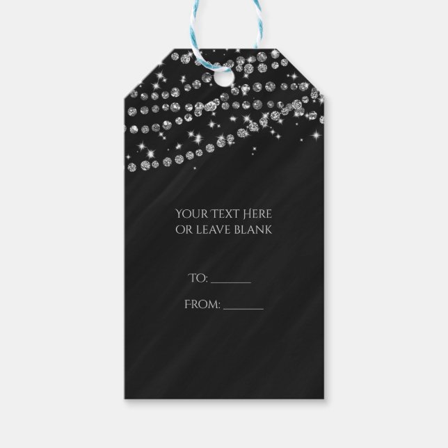 Black & Silver Diamond Bling Glam Sparkle Party Geschenkanhänger (Vorderseite)