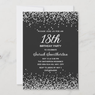 Black Silver Diamond Glitzer 18. Geburtstag Einladung