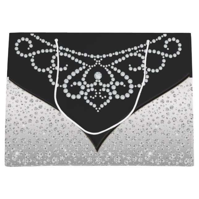Black Silver Diamond Womans Große Geschenktüte (Vorderseite)