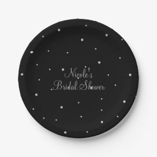 Black & Silver Dots Moderne Glam Wedding Party Pappteller