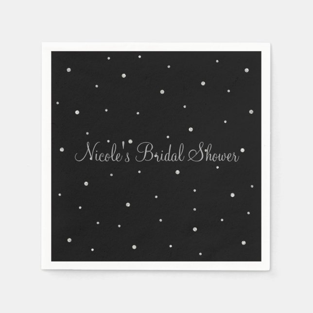 Black & Silver Dots Moderne Glam Wedding Party Serviette (Vorderseite)