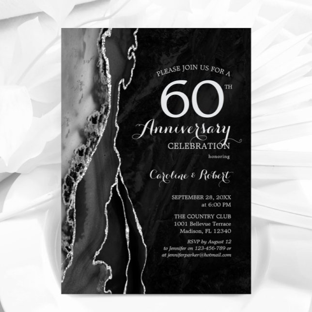Black Silver Elegant 60 Jahre Jubiläum Einladung (Von Creator hochgeladen)