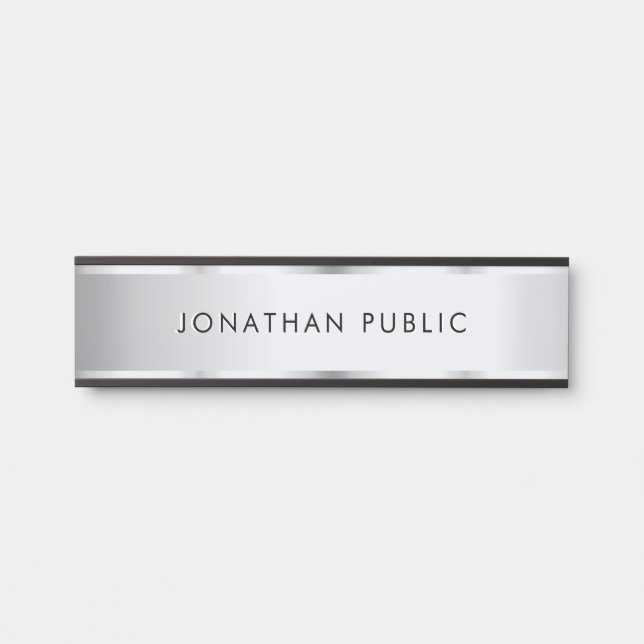Black & Silver Elegant Template Home Office School Türschild (Vorderseite )