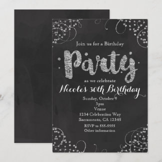 Black & Silver Elegante Geburtstagsparty Einladung
