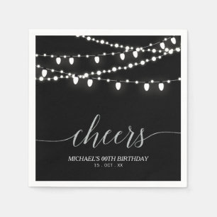 Black & Silver Elegante Lights Erwachsene Geburtst Serviette