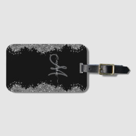 Black Silver Faux Glitter Grey Modern Monogram Gepäckanhänger