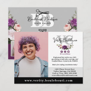 Black Silver Floral Salon Stylist Foto Marketing Postkarte
