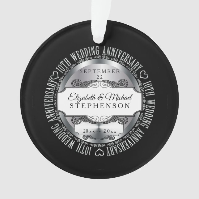 Black Silver Foto 10. Hochzeitstag Ornament (Vorderseite)
