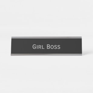 Black Silver 'Girl Boss' Funny Puff Schreibtischnamensplakette
