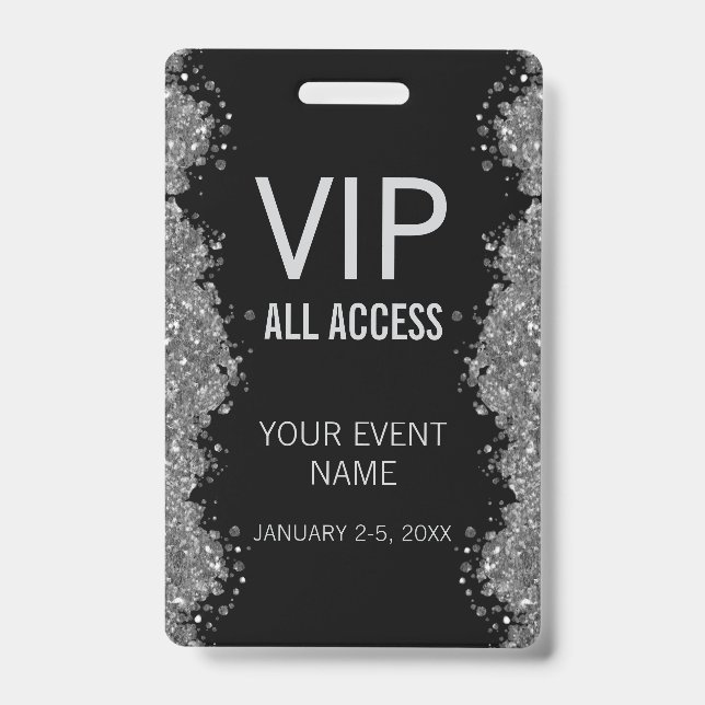 Black Silver Glitter Event VIP All Access Pass ID  Ausweis (Vorderseite)