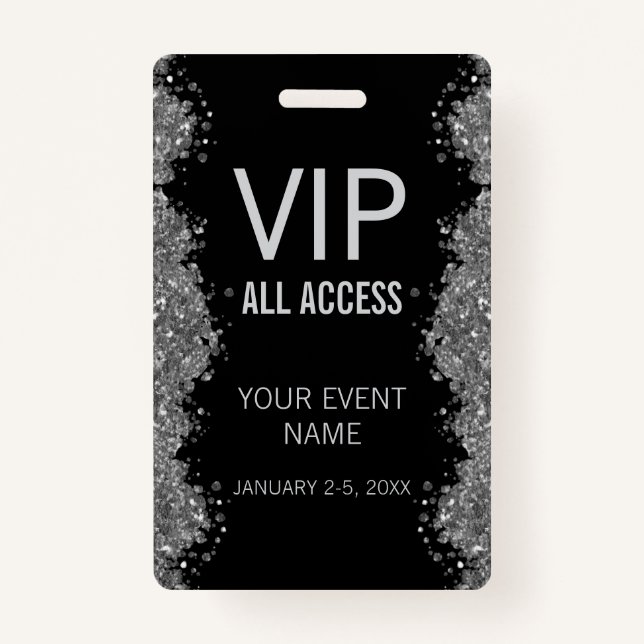 Black Silver Glitter Event VIP All Access Pass ID  Ausweis (Vorderseite)