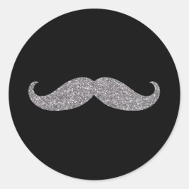 Black Silver Glitz Mustache Runder Aufkleber