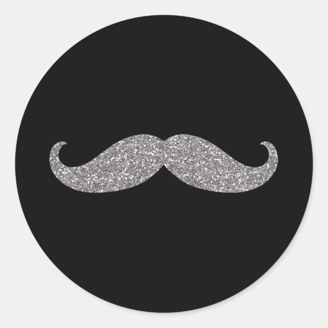 Black Silver Glitz Mustache Runder Aufkleber (Vorderseite)