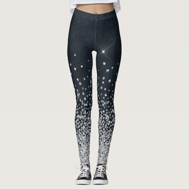 Black Silver Glitzer Diamond Funkelnd Leggings (Vorderseite)