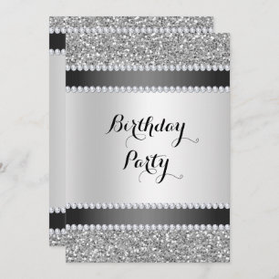 Black & Silver, Glitzer & Diamonds zum Geburtstag Einladung