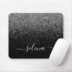 Black Silver Glitzer Girly Monogram Mousepad