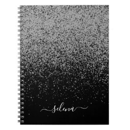Black Silver Glitzer Girly Monogram Notizblock