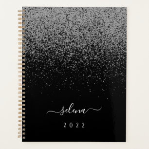Black Silver Glitzer Girly Monogram Planer