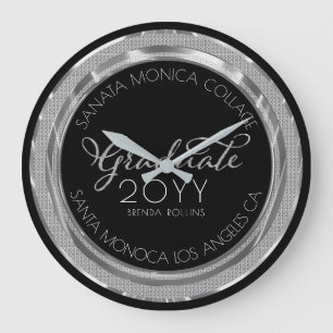Black & Silver Glitzer Modernes Typografy Graduate Große Wanduhr