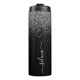 Black Silver Glitzer Monogram Girl  Thermosbecher